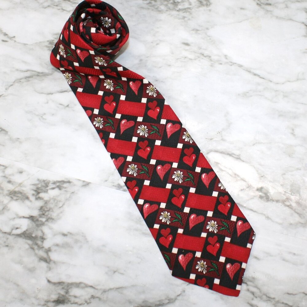REQUIREMENTS Necktie Valentine's Day Hearts Floral Love Red Neck Tie Neckwear